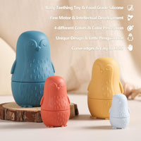 OESSUF 8 Pieces Silicone Nesting Dolls Russian Matryoshka Doll Easter - Blue Penguin Doll Set - image 2