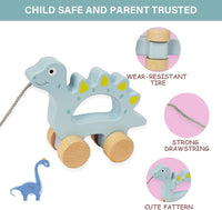 Baby Toys Car,Wooden Pull Along Toy for Toddlers 1 2 3 Year Olds – Fun for Kids & Family - Dinosaur - image 3