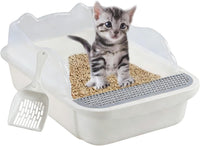Open Cat Litter Box with High Side - 【Color：White】