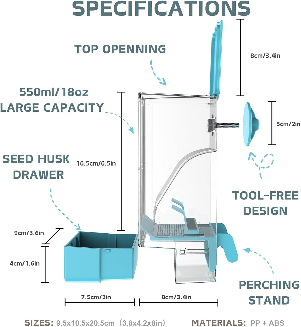 Automatic Bird Feeder, Bird Cage Feeder with Perch for Parakeet Canary Cockatiel Finch – Essentials for Birds - Blue - image 2