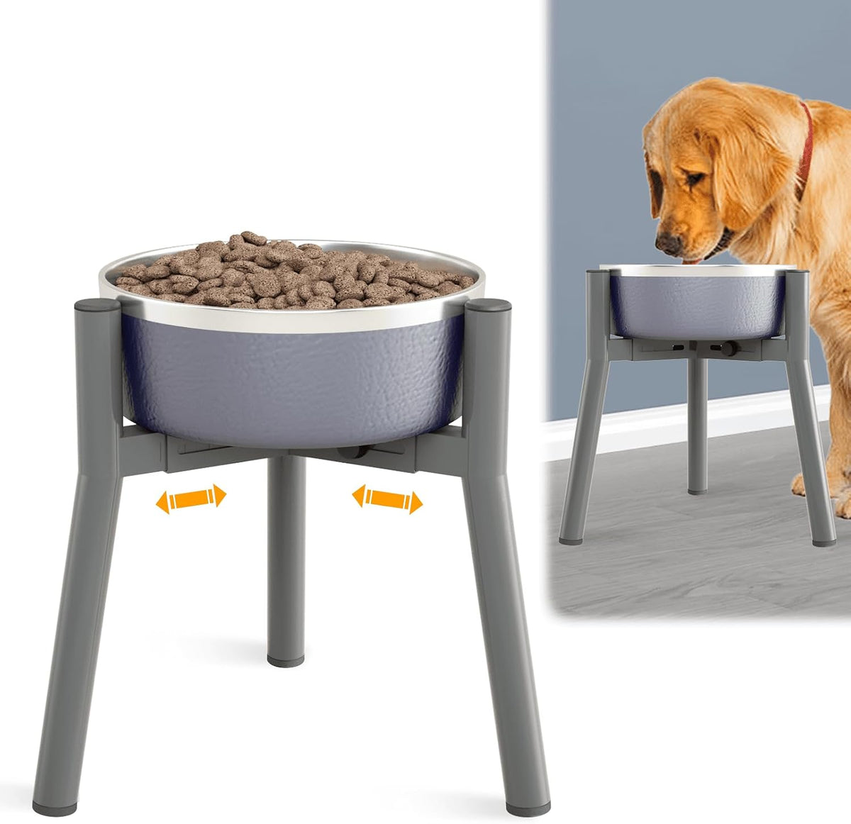SHAINFUN Grey Metal Stand for Large Dogs - Height: 11.1", Width: 7-10.6" / Grey-HM