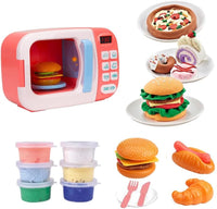 BoterLun toy microwave play set with light-up buttons, play food and colorful play dough - view 3