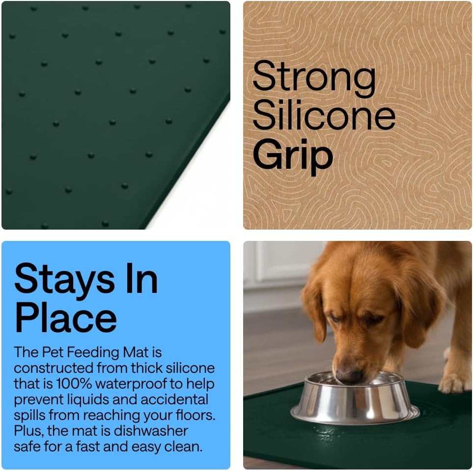 GORILLA GRIP Dog Food Mat, 100% Waterproof Silicone, 16x10 Beige – Essentials for Dogs - Hunter Green / 18.5"l X 11.5"w - image 3