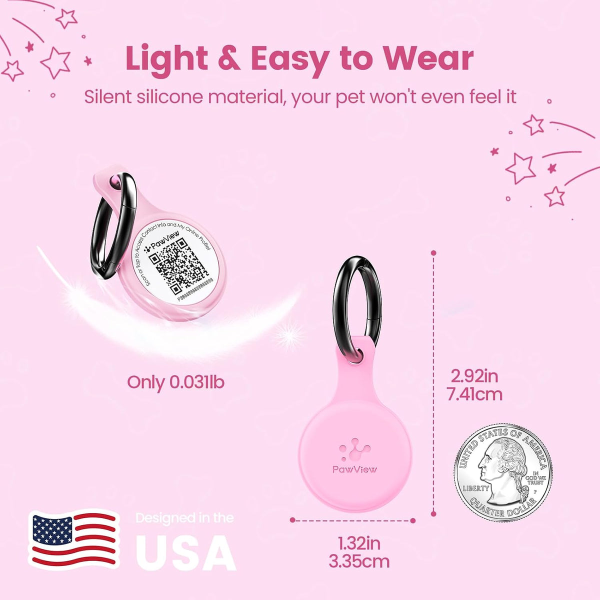 QR & NFC Pet ID Tag, Silent Silicone Dog Name Tag - Pink - image 2