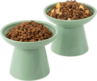 2-Pack Elevated Ceramic Cat Bowls Extra Wide for Food & Water – Essentials for Cats - Sage Green-2 Food Bowl