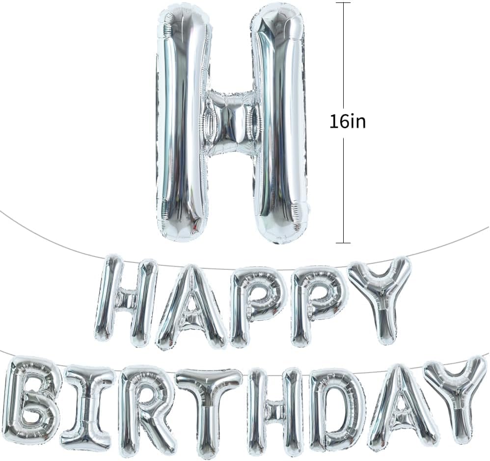 TONIFUL 16 Inch Black Happy Birthday Balloons Banner Decorations - Silver - image 2