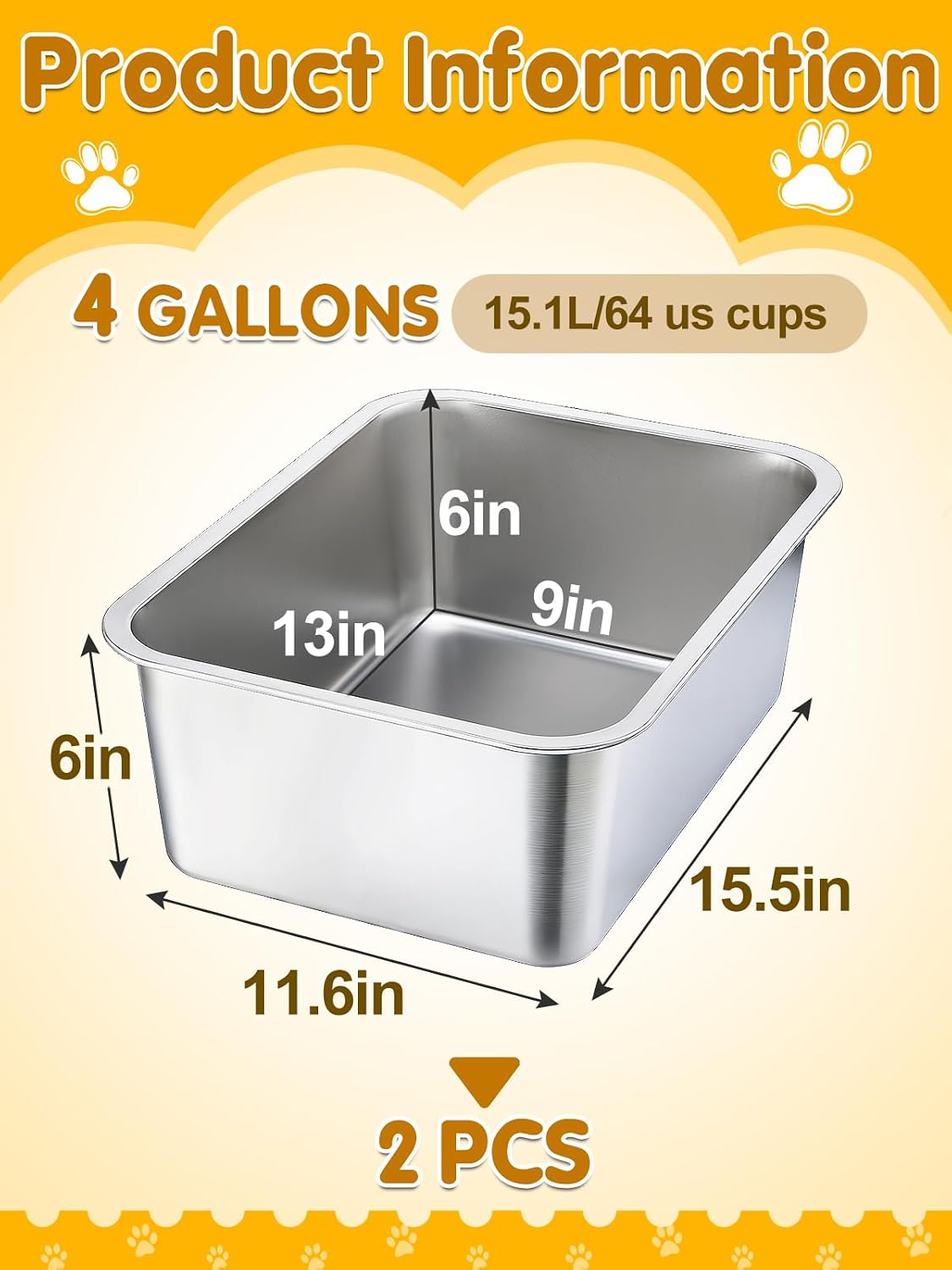 2Pcs 4 Gallons Food Grade Stainless Steel Extra Large Dog Bowls – Essentials for Dogs - 4 Gallons - image 4