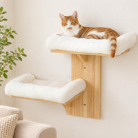 FUKUMARU Cat Wall Shelves, 2 Platform with Soft Cushion Perch – Essentials for Cats - White cushion