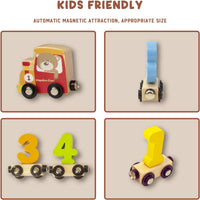 WOODENFUN magnetic wooden number train set with colorful numbered cars linked in a row - view 3