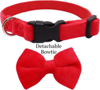 Dog Collar with Bowtie Soft Velvet Material with Quick Release Buckle - L / Red - image 4