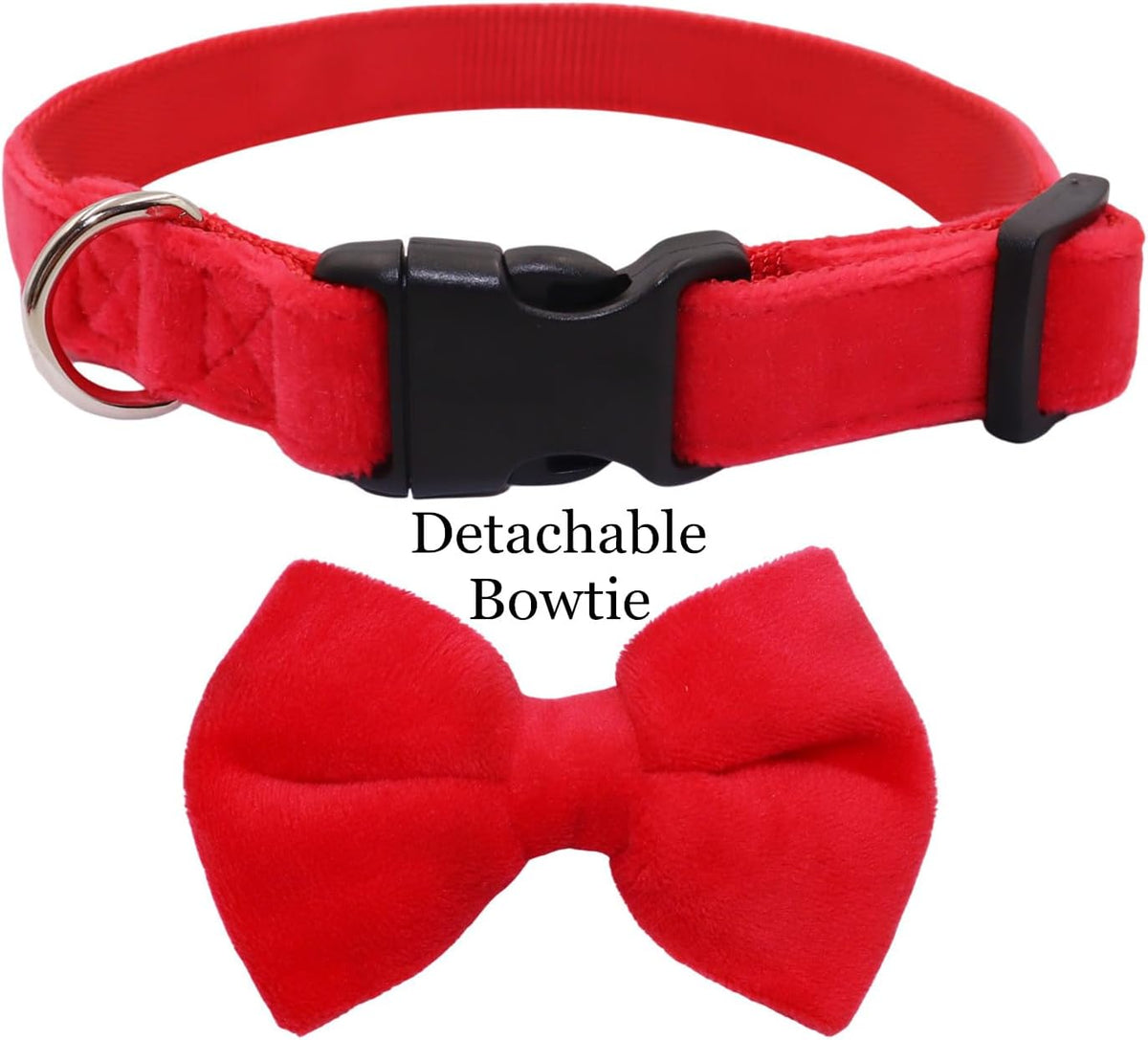 Dog Collar with Bowtie Soft Velvet Material with Quick Release Buckle - L / Red - image 4