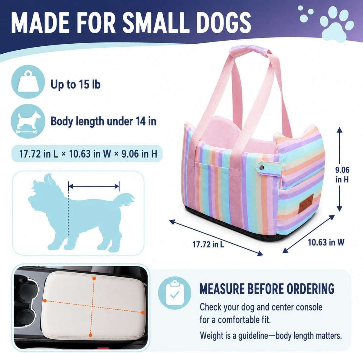 Console Dog Car Seat for Small Dogs to – Essentials for Dogs - Colorful 2 / Small - image 4
