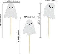 Ephlyn 24 white glitter ghost cupcake toppers for Halloween desserts - view 38