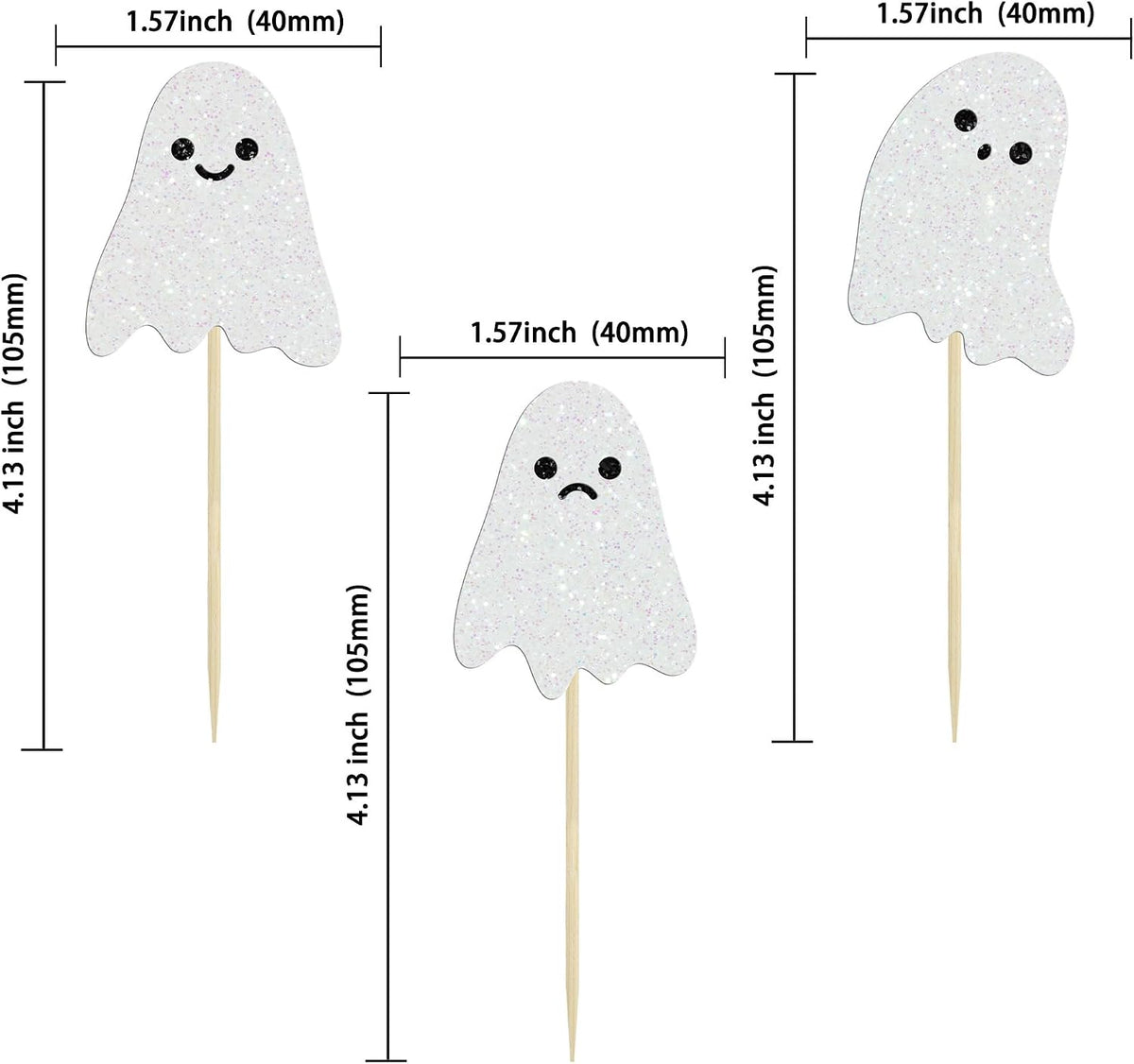Ephlyn 24 white glitter ghost cupcake toppers for Halloween desserts - view 38