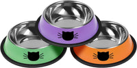 Serentive 2 Pcs Non-Slip Stainless Steel Small Cat Food Bowls - Purple, Green, Orange / 7 oz
