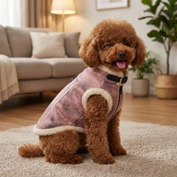 Retro Aviator Dog Jacket – Faux Leather Winter Coat with Plush Sherpa Fleece Lining for Bulldog - Pink / X-Small - image 3