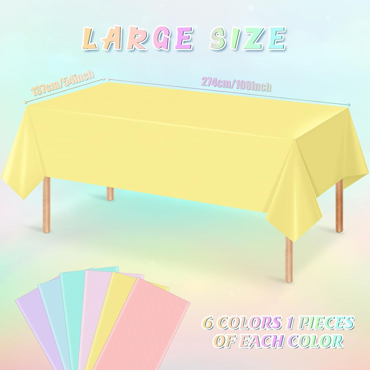 4Pcs Pastel Tablecloths, Mix Color Plastic Tablecloth Disposable Rectangle Table Covers for Baby - Pastel Rectangle / 6pcs - image 2