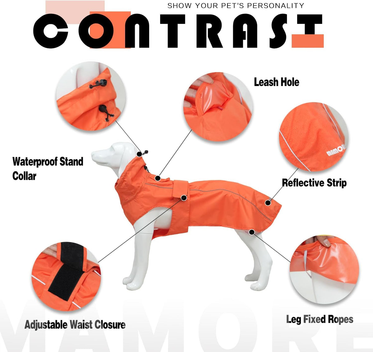 Waterproof Dog Raincoat with Reflective Strip - Small / Orange - image 3