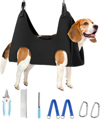 Supet Dog Grooming Hammock for Nail Trimming - L( Max 60 Lb:Leg space: 10.8"-21.0") / Black