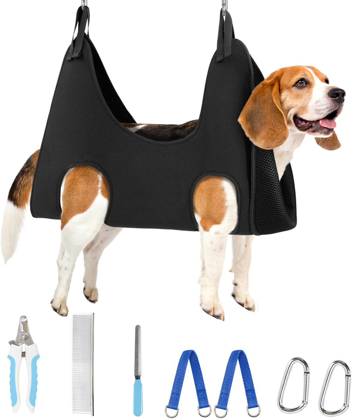 Supet Dog Grooming Hammock for Nail Trimming - L( Max 60 Lb:Leg space: 10.8"-21.0") / Black