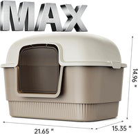 Cat Litter Box with Litter Mat and Scoop,High Wall Enclosed Cat Litter Boxes for Anti-Leakage, Covered Kitty Litter Box with Handle and Buckles for Portability and Privacy, Odor Control (Brown)