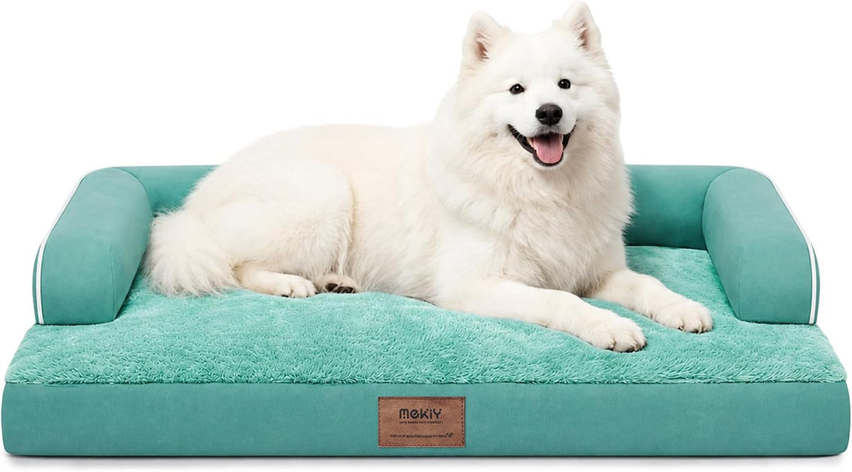 Orthopedic Washable Dog Bed with Bolster for Medium to Large Dogs – Essentials for Dogs - 42.0"L x 30.0"W x 8.0"Th / Aqua Blue