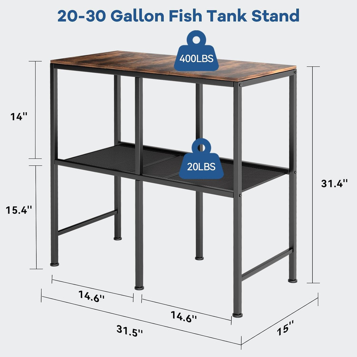 20-30 Gallon Fish Tank Stand, 31.5" L x 15.7" W x 31.4" H, Black – Essentials for Fish - image 2