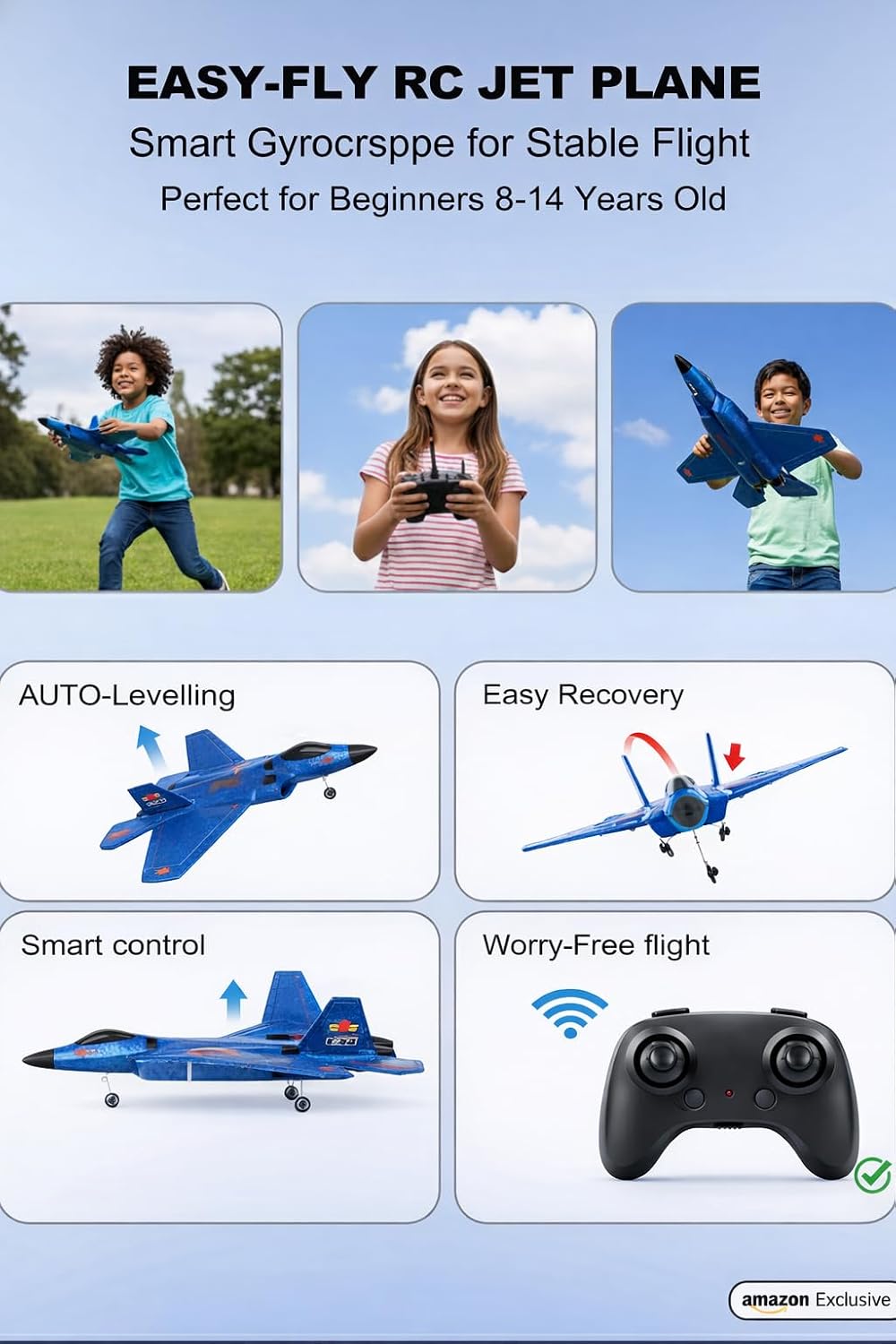 ANTSIR F-22 RC Airplane, 2.4GHz Easy to Fly Foam RC Plane - Blue F22-3 Batteries - image 4