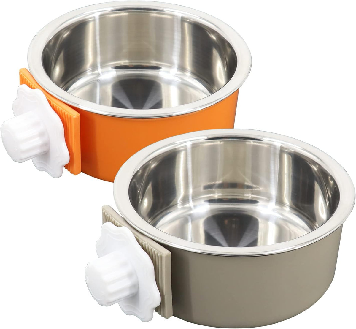 Stainless Steel Removable Pet Food Bowl - (Round) Orange/Grey / 2