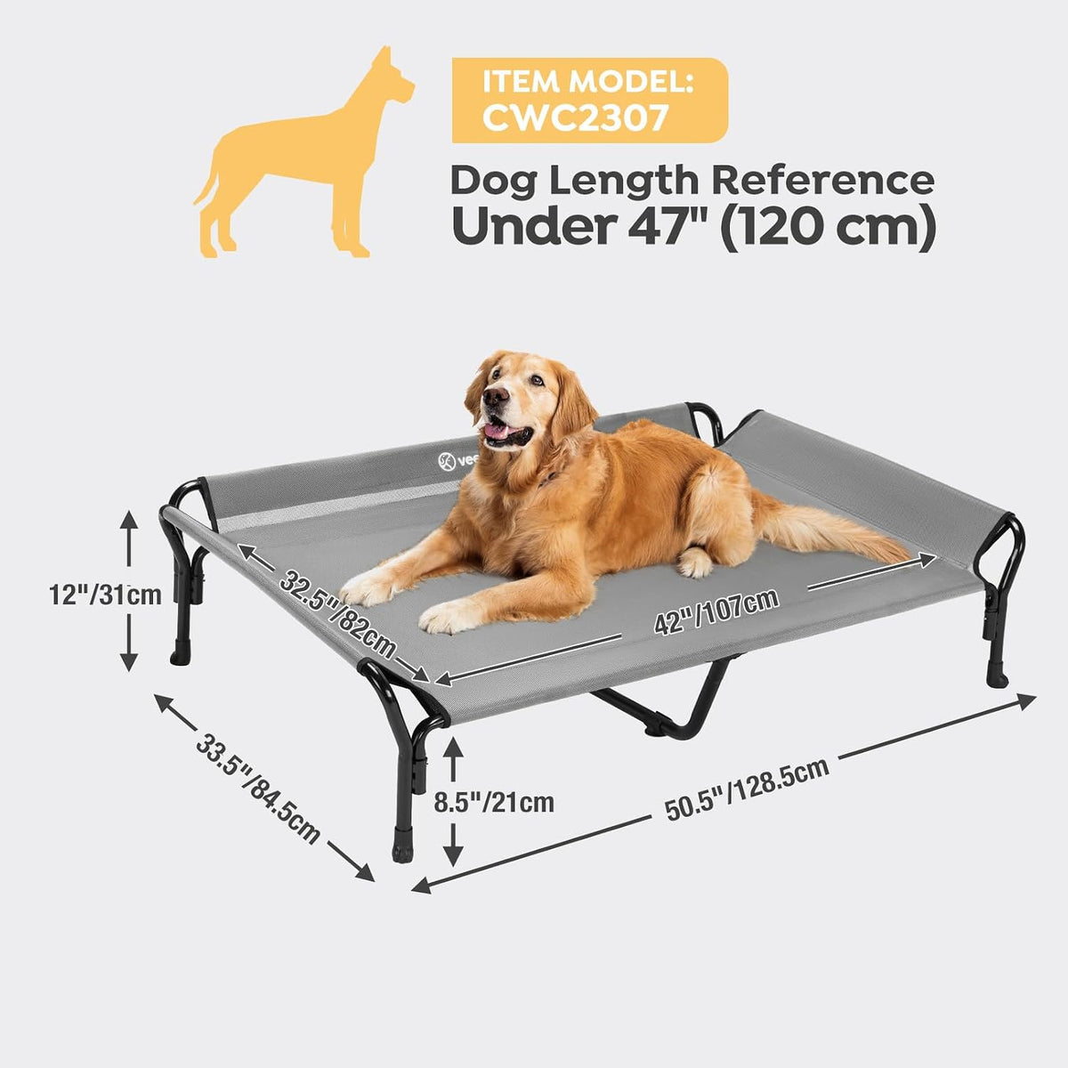 Veehoo Cooling Elevated Dog Bed - Grey / 50.5"L x 33.5"W x 12.0"Th - image 3