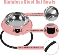 Serentive 2 Pcs Non-Slip Stainless Steel Small Cat Food Bowls - Pink / 7 oz - image 3