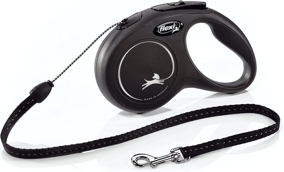 FLEXI Classic Cord Retractable Dog Leash, Black - Small - 16 Feet (Cord)