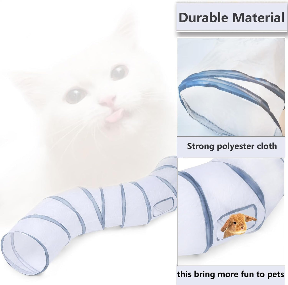 Cat Tunnel Tube Toys，Tunnels for Indoor Cats - S - 2 Way White Gray - image 3
