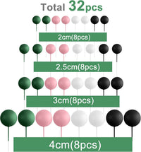 ASTARON 32 Pcs Foam Balls Cake Topper Decorations for Party Cake - Pink Green Black - image 2