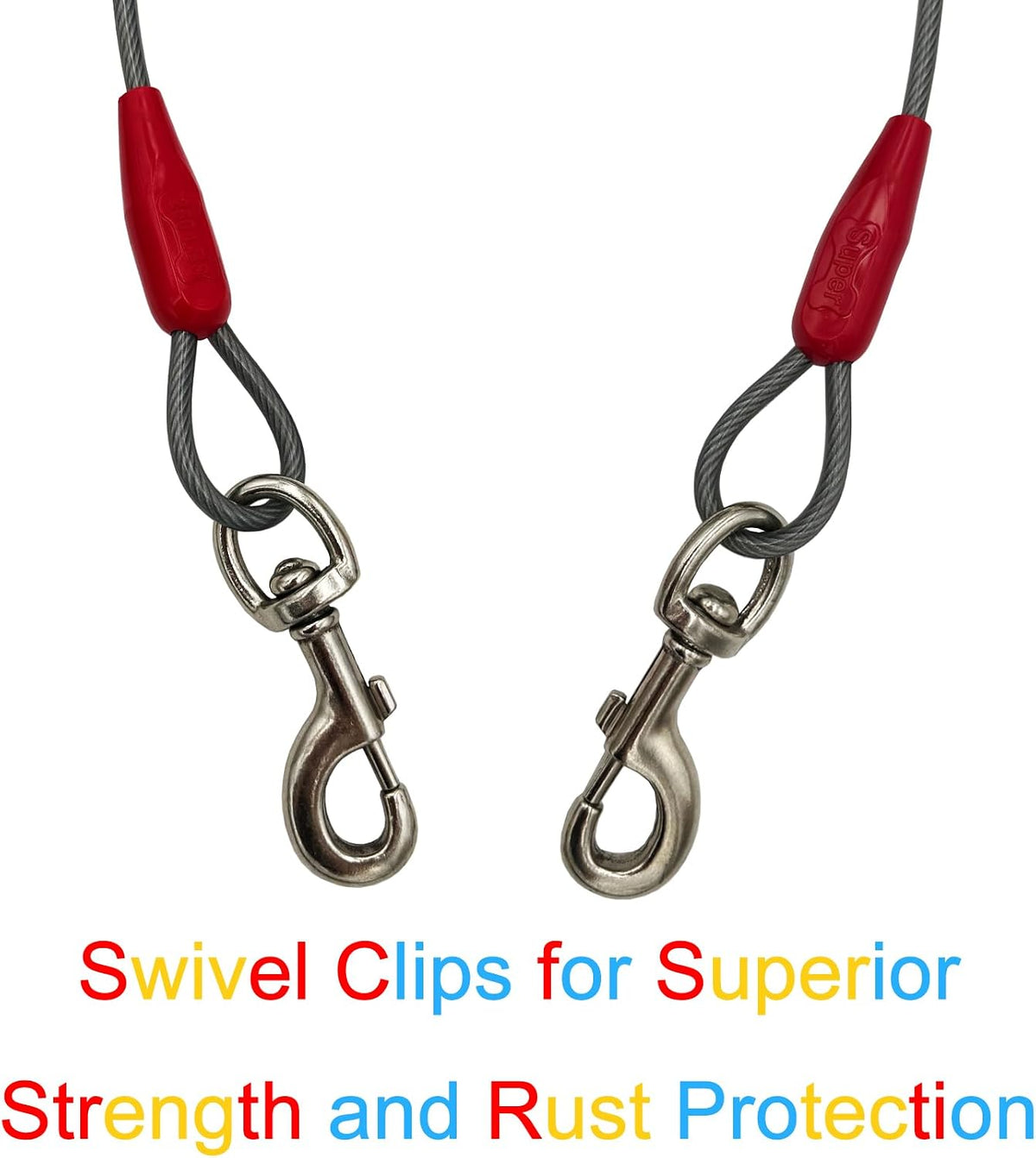 30ft Reflective Tie-Out Cable for Heavy Dogs Up to – Essentials for Dogs - 250lbs40ft / Red & Cool Grey - image 4
