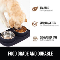 GORILLA GRIP Dog Bowl Set with Feeding Mat - Black / 2 Cup Bowls - image 2