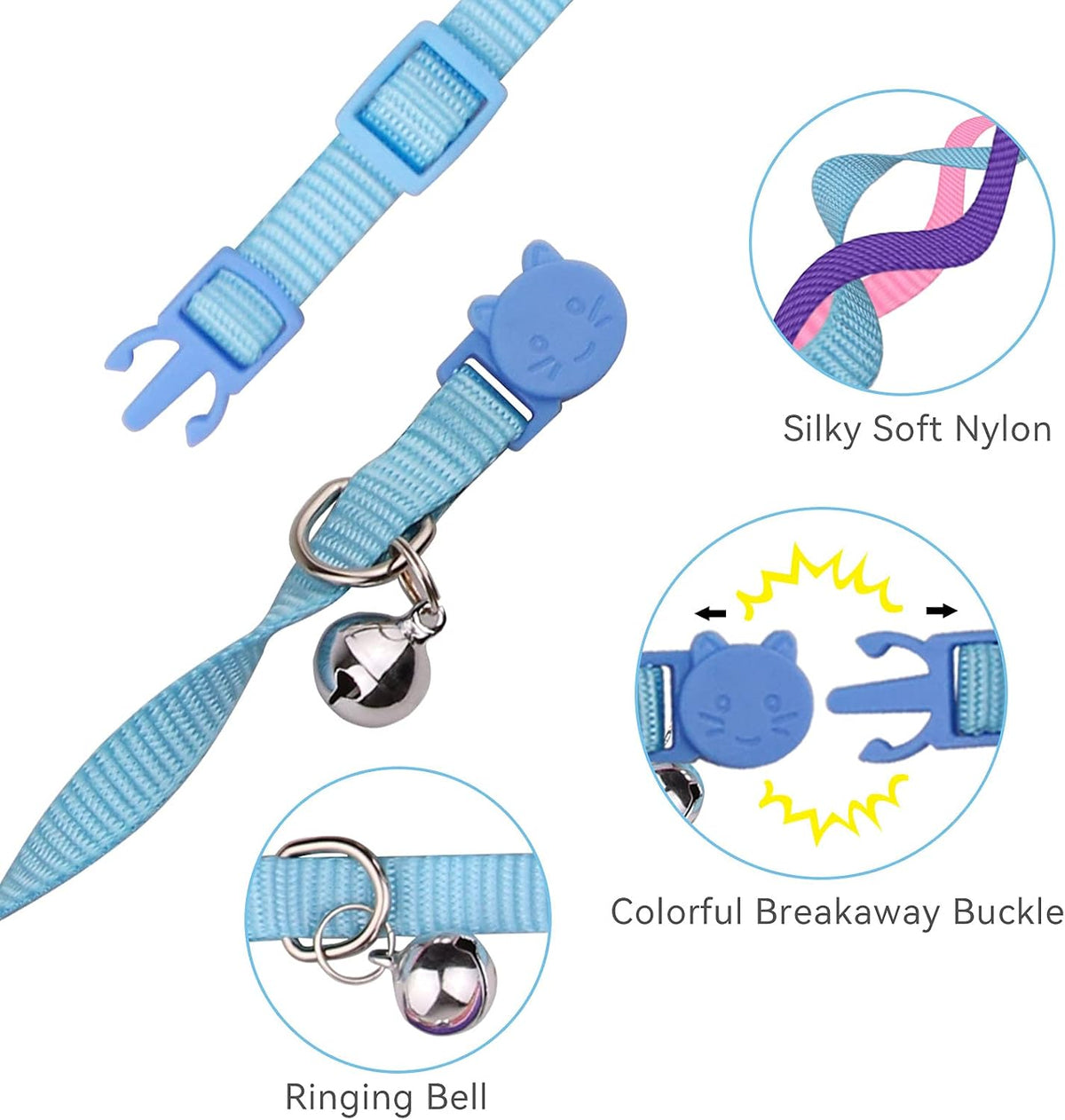 12 PCS Breakaway Cat Collars with Bell Colorful Soft Safety Buckle - image 4