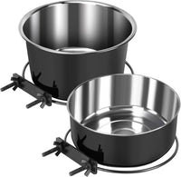 2 Pcs Stainless Steel Small Dog Crate Food Water Bowl - L (82 & 56 OZ) / Black