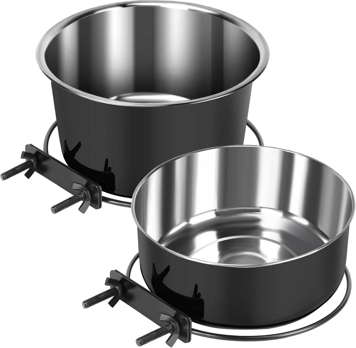 2 Pcs Stainless Steel Small Dog Crate Food Water Bowl - L (82 & 56 OZ) / Black