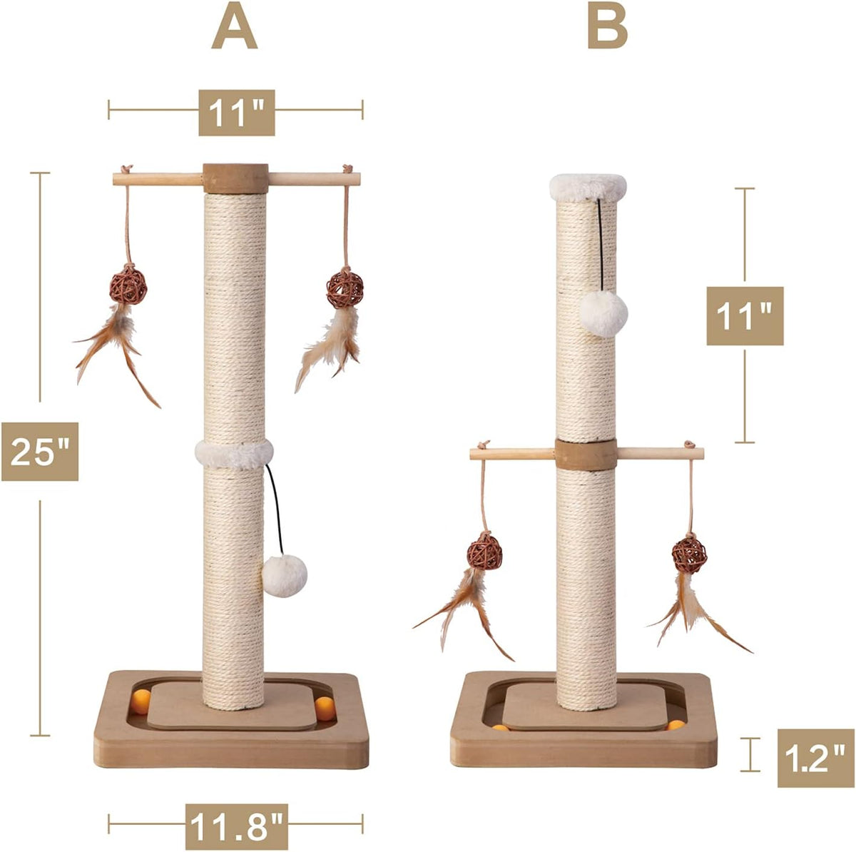 PEEKAB Cat Scratching Post Sisal Scratch Posts for Indoor Kittens - 25 inches Single Orbit - image 3
