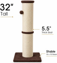 PAWSCRAT 32-Inch Tall Cat Scratching Post, Sisal - X-Large / Brown - image 2