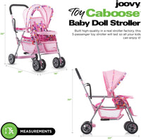 Joovy Toy Caboose baby doll stroller in Pink Dot with reclining front seat, canopy and storage baske - view 2