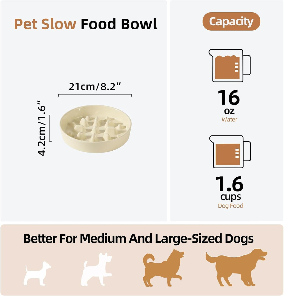 Ceramic Slow Feeder Dog Bowls - Light Yellow / 8.2inch-C - image 2