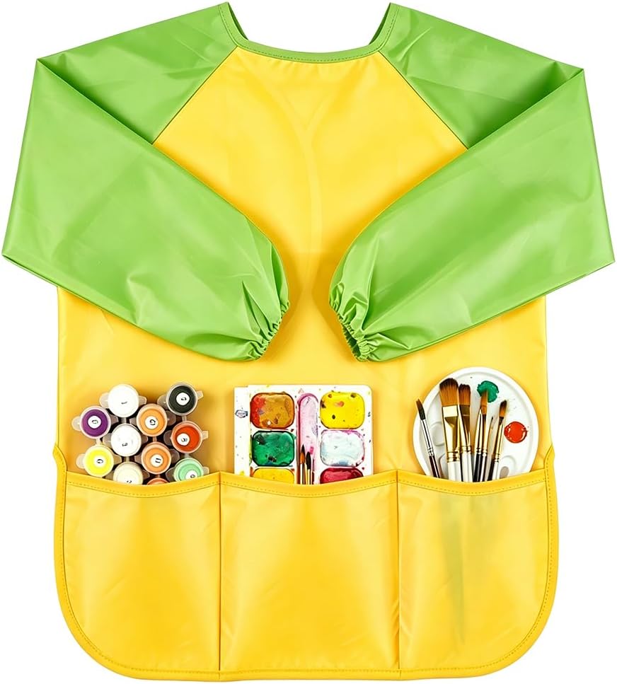 KUUQA Waterproof Children Art Smock Kids Art Aprons – Fun for Kids & Family - Green+light Pink / 2 - image 2