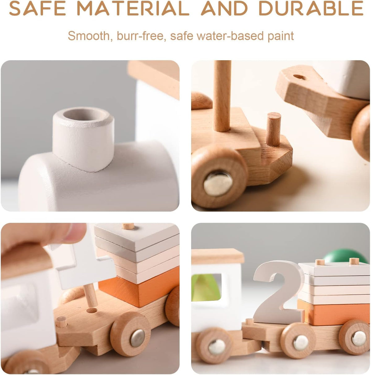 ibwaae Wooden Train Set for Baby Toys with Numbers and Blocks Train - image 4