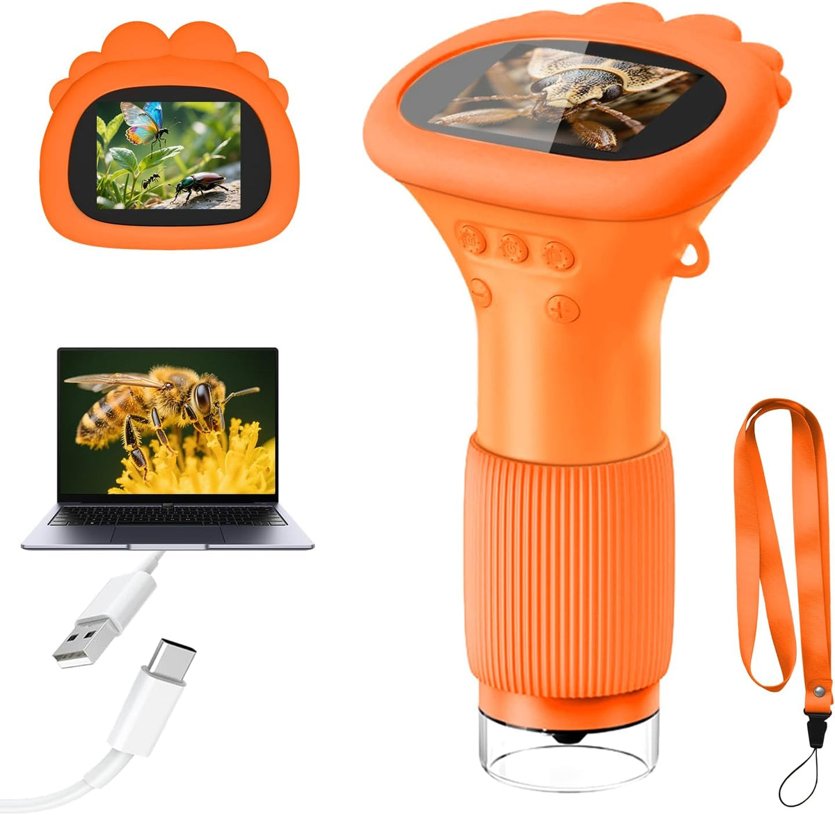 Microscope for Kids 1000X Handheld Digital Miniscope Stem Toys Gifts – Fun for Kids & Family - Orange