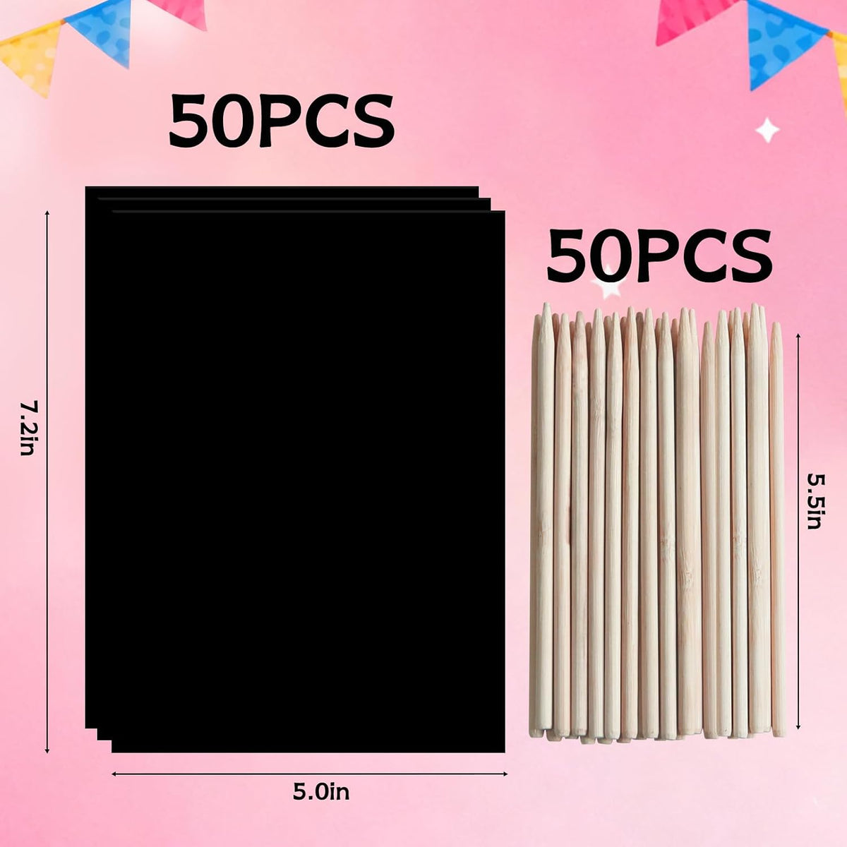 ZMLM 100Pcs Rainbow Scratch Paper Art Gifts - Pink / 7.2 x 5 inch - image 3