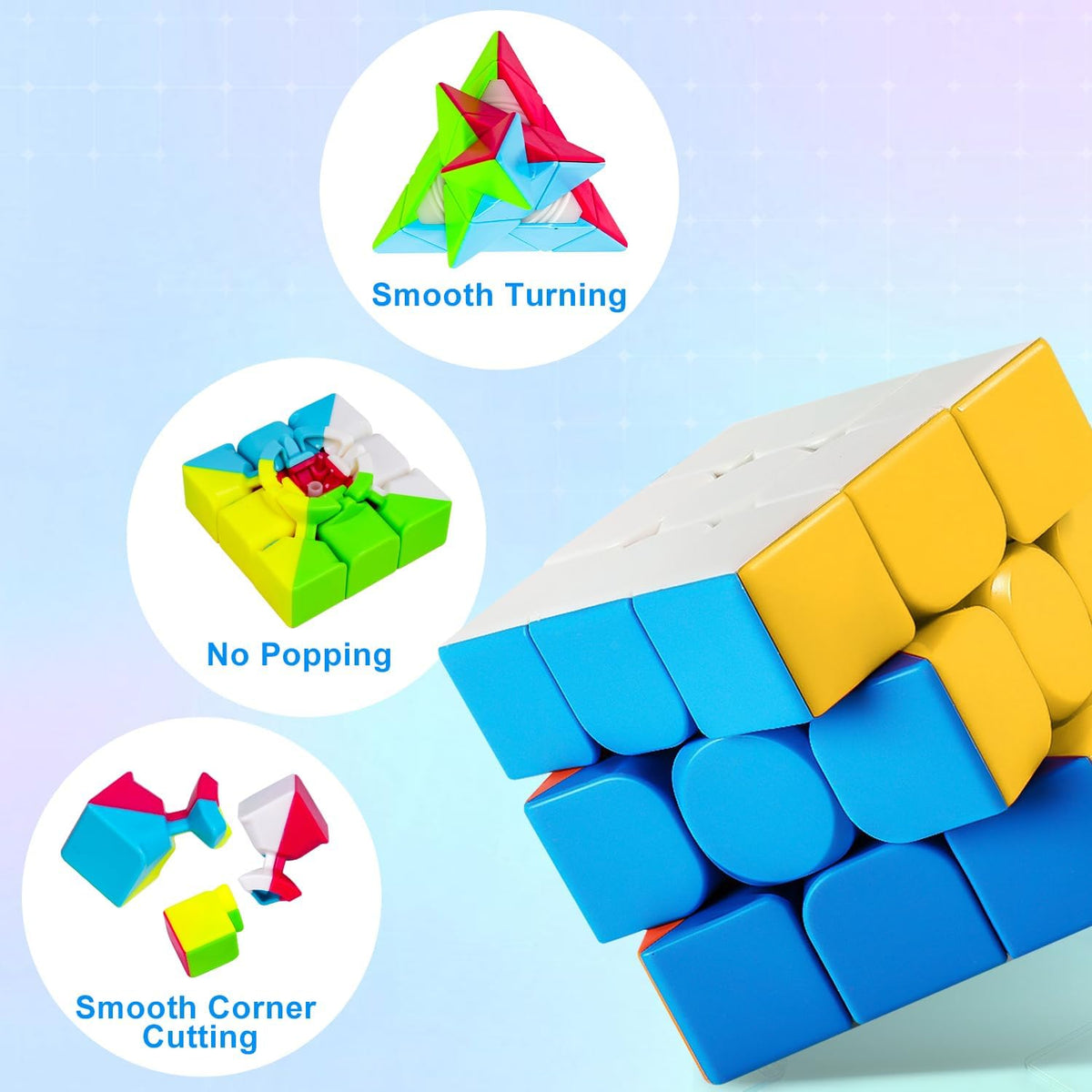 AuntyFey 5 pack speed cube set with 2x2, 3x3, 4x4, Megaminx and pyramid cube - view 3