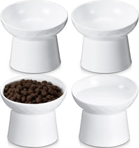 4 Pcs Ceramic Raised Cat Bowls - White