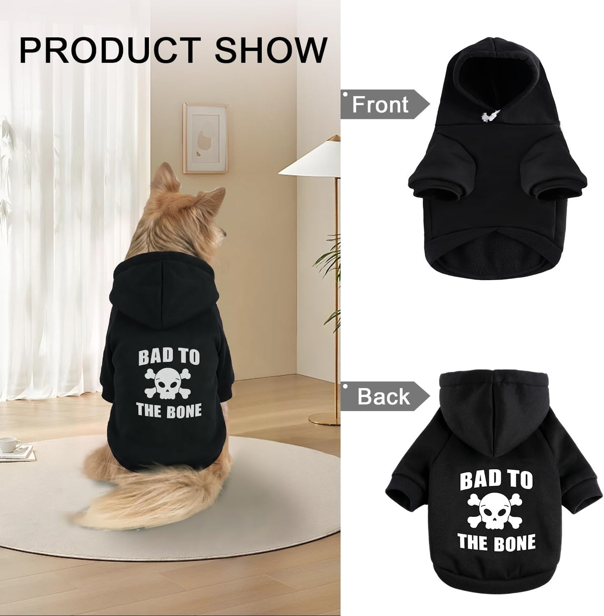 Dog Basic Hoodie Soft Dog Clothes Cold Weather Sweaters for Medium - Skull / XXL (Back: 30.71",Chest:37", 55-80lbs) - image 2